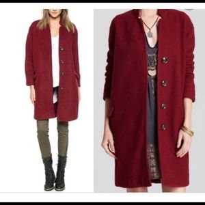 Free People Long and Lean Wool Coat Maroon